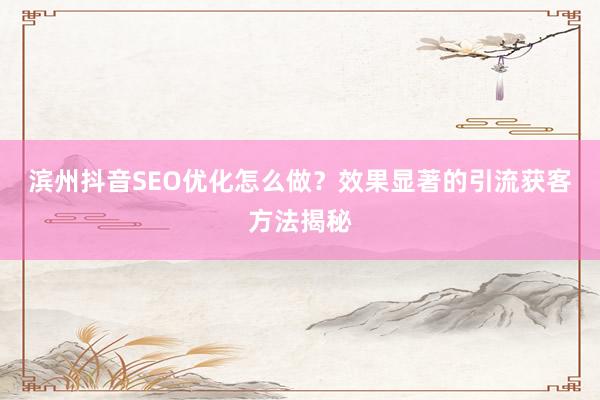 滨州抖音SEO优化怎么做？效果显著的引流获客方法揭秘