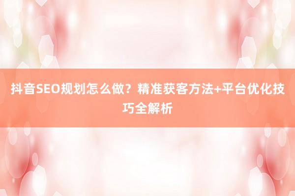 抖音SEO规划怎么做？精准获客方法+平台优化技巧全解析