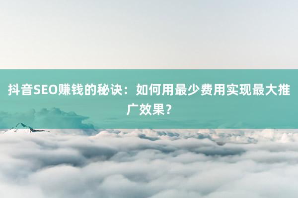 抖音SEO赚钱的秘诀：如何用最少费用实现最大推广效果？