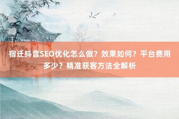 宿迁抖音SEO优化怎么做？效果如何？平台费用多少？精准获客方法全解析