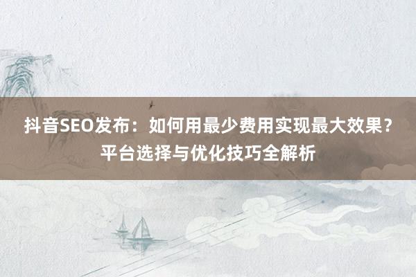 抖音SEO发布：如何用最少费用实现最大效果？平台选择与优化技巧全解析