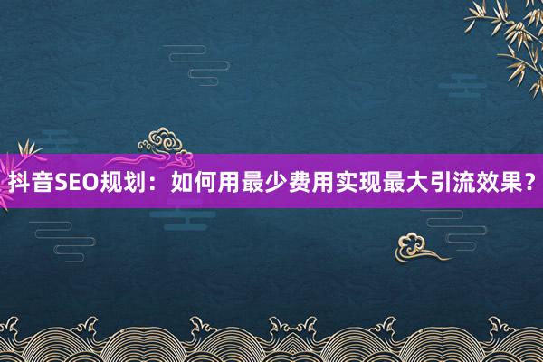 抖音SEO规划：如何用最少费用实现最大引流效果？