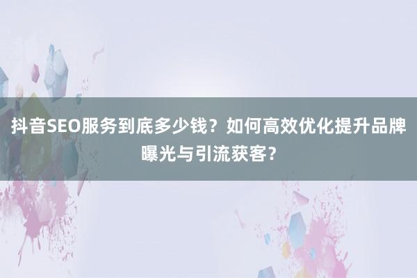 抖音SEO服务到底多少钱？如何高效优化提升品牌曝光与引流获客？
